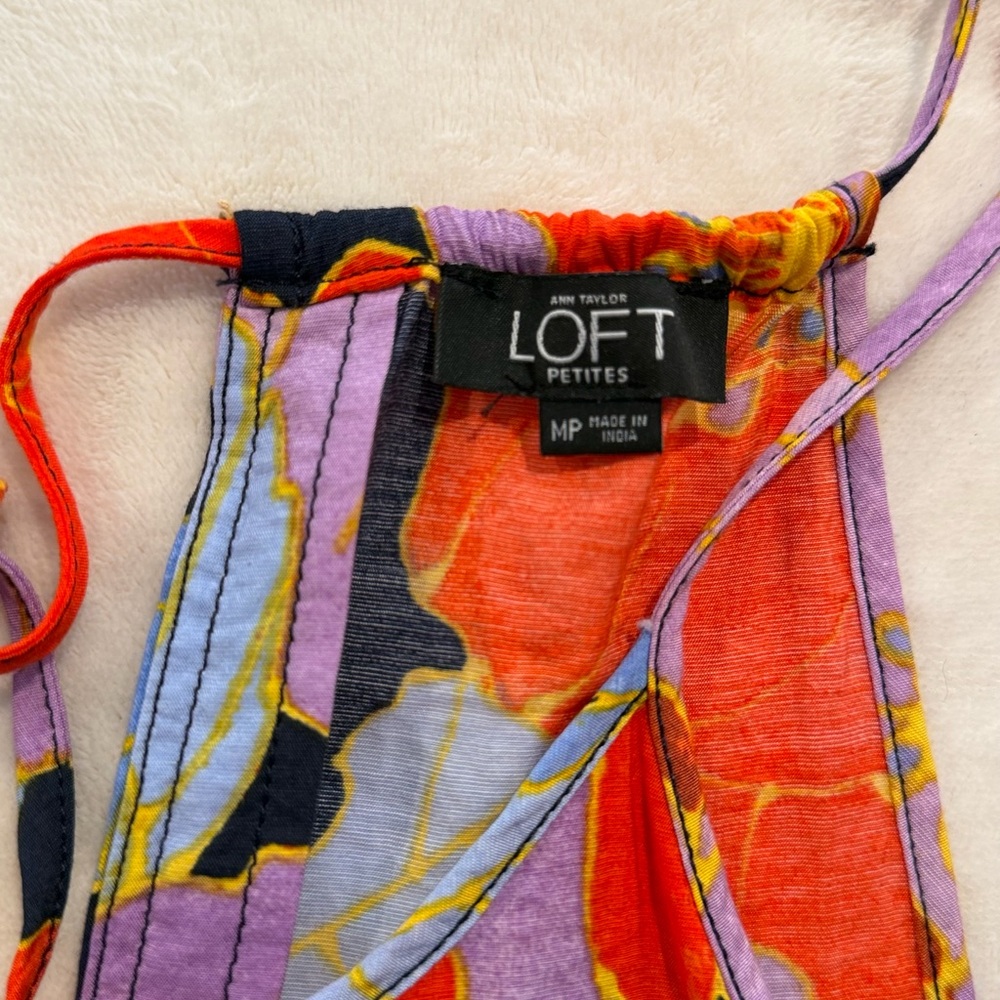LOFT Petite Floral Romper MP Multicolor Tie Waist Adjustable Spaghetti Straps - Picture 2 of 10